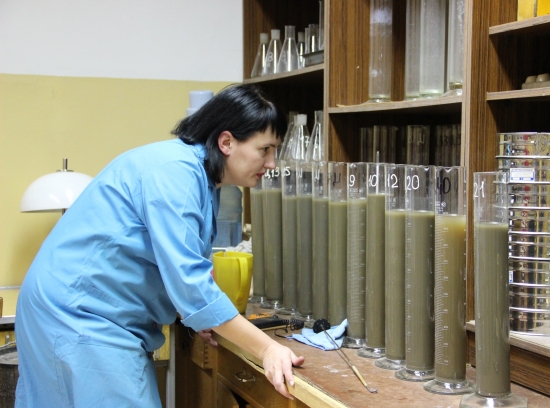 Инженер 2 категории Надежда Александровна Скоробогатова проводит испытания ареометрическим методом глинистых грунтов